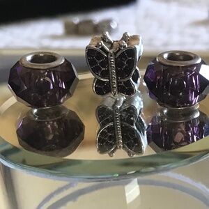 Amethyst jewel pandora style charms set of three